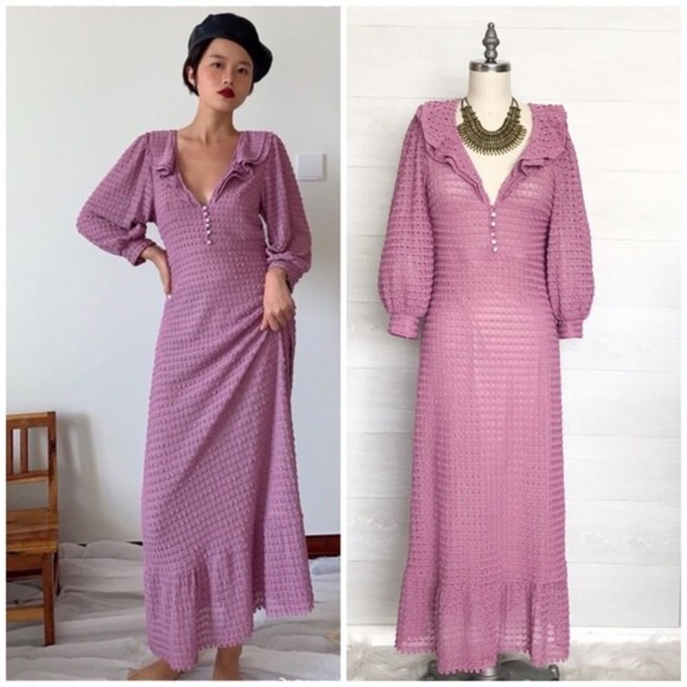 ZARA Textured Knit Lilac Pink Midi Dress Blogger’s BOHO Favorite Size S